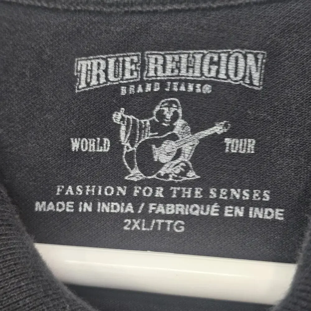 True Religion Men’s Black/Red Logo Polo Shirt M Regular Short Sleeve Button